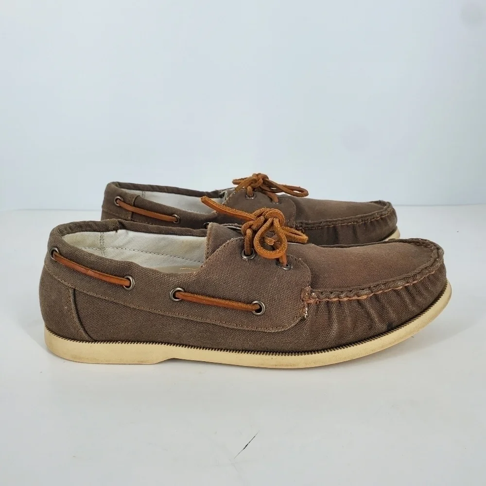 Cole Haan Mens Canvas Slip-on Boat Shoes Size 8.5 M Brown C14475 C15